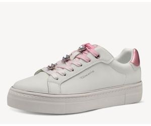 Sneakers Tamaris 1-23751-44 pelle bianca e rosa con strass, zeppa 3,5 cm