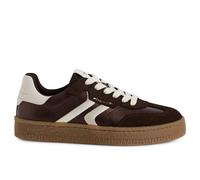 Sneakers Trainers Donna Tamaris In Pelle Scamosciata Marrone E Bianca Con Lacci