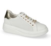 Sneakers Valleverde 35102 pelle traforata bianca e oro platform 4 cm