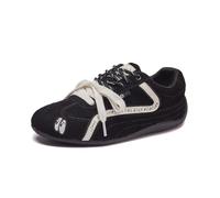 Sneakers Vintage con Plateau da Donna - Tomaia in Pelle Scamosciata con Doppio Laccio e Punta Arrotondata, Suola in Gomma Antiscivolo, Leggere e comode per Il Lavoro, Le Passeggiate e i Viaggi