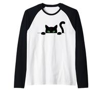 Sneaky Black Cat Carino Spooky Peekaboo Costume di Halloween Maglia con Maniche Raglan