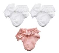 Snegyu Calzini da bambina con volant e balze, per bambine da 0 a 5 anni, bianco, rosa, rosa, 3-5 Years