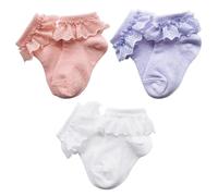 Snegyu Calzini da bambina con volant e balze, per bambine da 0 a 5 anni, bianco, viola, rosa, 3-5 Years