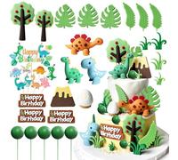 SneiDr 34 Pezzi Decorazioni Torta Dinosauri con Vulcano Uova Alberi Cake Topper Dinosauri 3D per Torte Sicuro Non Tossico per Baby Shower Compleanni Feste Animali Tema Cupcake e Dolci