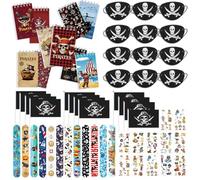 SneiDr Compleanno Tema Pirati Set Completo 60Pcs per 12 persone | Con Quaderni Benda Pirata Bandierine Braccialetti Slap Tatuaggi Pirati Riempitivi