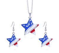 SNHHNSW American Independence Day Collana in lega Rinestone Flag Color Heart Star Map Map USA Forma Orecchini a sospensione Set di gioielli