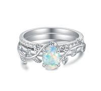 SNHHNSW Anello di fidanzamento opale genuino per donne, anello opale ovale a foglia 1ct ambientato con zirconia cubica matrimonio di San Valentino di San Valentino per lei
