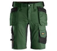 Snickers AllroundWork pantaloncini da lavoro elasticizzatiitcon tasche a fondina verde bosco-nero 50