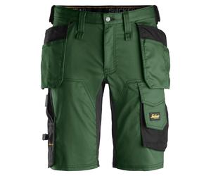 Snickers AllroundWork pantaloncini da lavoro elasticizzatiitcon tasche a fondina verde bosco-nero 62