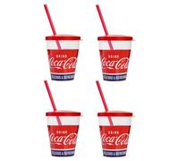 Snips, Bicchieri Coca-Cola con Cannuccia 0.385 L, Set 4 Bicchieri Plastica con tappo e Cannuccia Riutilizzabile e Lavabile in Lavastoviglie, Made in Italy