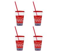 Snips, Bicchieri Coca-Cola con Cannuccia 0.5 L, Set Bicchieri Plastica 4 Pezzi, Bicchieri con Cannuccia e Coperchio Made in Italy 0% Bpa