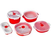 Snips Linea Tempo Zero | Set 5 Pz Contenitori per Microonde per Cuocere | Vaporiera Microonde (2lt + 4lt) | Cuoci riso & Cereali | Cuoci Uova & Omelette | Tazza Mug | Rosso| Made in Italy | Bpa Free