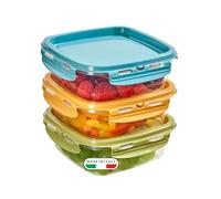 Snips Lock Mixcolor - Set 3 Contenitori per Alimenti 0,5L, Coperchio Salva Freschezza con 4 Chiusure di Sicurezza - Contenitore per Cibi 14,7x14,7x8 Frigorifero, Microonde, Lavastoviglie Made in Italy