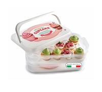 Snips - Porta Cupcake, Muffin e Porta Torta con Coperchio a 2 Contenitori Alimenti Smontabili, 14L - Scatola per 28 Cupcakes, Bignè, Dolcetti e Manico per Trasporto Dolci, Scatole Pasticceria e Feste