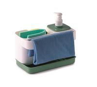 Snips Riordinello Dispenser Sapone con Porta Spugne e Guanti, Colore Bianco Verde, 21 x 12 x 18 cm, 400 ml, Organizzatore Lavello Made in Italy