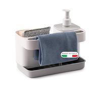 Snips Riordinello | Dispenser Sapone Con Porta Spugna| Colore Bianco Grigio |Porta Spugne con Dosatore| 21 x 12 x 18 cm| Plastica Riciclata | Made in Italy