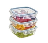 Snips - Set 3 Contenitori per Alimenti 0,5L Trasparenti, Coperchio Salva Freschezza con 4 Chiusure di Sicurezza - Contenitore per Cibi 14,7x14,7x8 Frigorifero, Microonde e Lavastoviglie, Made in Italy
