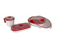 Snips Set 3 Pz Contenitori per Microonde, Vaporiera Microonde 2 LT, Cuoci Uova & Omelette, Tazza Scaldalatte, Colore Bianco, Made in Italy, Bpa Free