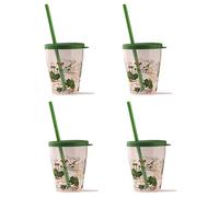 Snips Set 4 Bicchieri con Coperchio e Cannuccia, 385 ml, Bicchiere e Cannuccia Riutilizzabili e Lavabili in Lavastoviglie, per Acqua, Succhi e Bibite, Decoro Dinosauro, Made in Italy