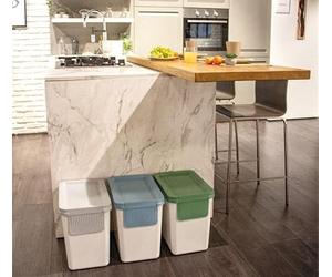 Snips Set di 3 contenitori per la raccolta differenziata, con coperchio grigio chiaro, blu e verde