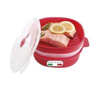 Snips | Vaporiera Per Microonde | Vaporiera Con 2 Vassoi | Contenitore per Microonde | 4 LT | Colore Rosso | Linea Tempozero | 26.5 x 22 x 13.5 cm |BPA Free| Made in Italy