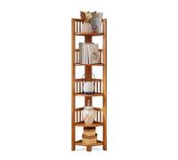 SNMIT Libreria Angolare A 3/4/5 Livelli, Scaffale Angolare Alto Aperto, Libreria Angolare Da Terra, Scaffale Portaoggetti In Legno A Forma Di L Per Piccoli Spazi(Original wood color,5-tiers)