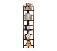 SNMIT Libreria Angolare A 3/4/5 Livelli, Scaffale Angolare Alto Aperto, Libreria Angolare Da Terra, Scaffale Portaoggetti In Legno A Forma Di L Per Piccoli Spazi(Walnut color,5-tiers)