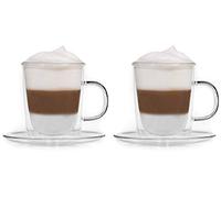 Snobby - Tazza termiche a doppia parete con piattino, tazza da tè, caffè, latte macchiato, cappuccino con effetto sospeso, di Feelino, Vetro, 360ml