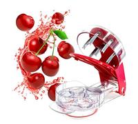 Snocciolatore per ciliegie, strumento per rimuovere più noccioli di ciliegia, in acciaio inossidabile, strumento per rimuovere i semi di ciliegia, facile da spremere, con impugnatura, 6 ciliegie rosse