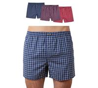 Snocks Pacco 3 Boxer Uomo Lunghi in Cotone Bio - Mutande Uomo Senza Etichette Irritanti - Boxer Pack - Quadretto Piccolo (Mix Blu/Rosso) - 3XL