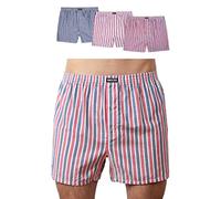Snocks Pacco 3 Boxer Uomo Lunghi in Cotone Bio - Mutande Uomo Senza Etichette Irritanti - Boxer Pack - Strisce (Mix Navy/Rosso/Bianco) - XL