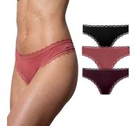 Snocks Perizoma Donna Pizzo 3X Mutande Cotone Intimo Slip Tanga Nero Taglia XL EU 42/44 Pacco da 3 Rosso String Lingerie Sexy Brasiliana Culotte