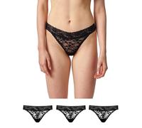 Snocks Tanga da donna con pizzo in cotone biologico, confezione da 3 pezzi, perizoma da donna, design classico, piacevole da indossare senza tagliare, biancheria intima invisibile, 3 x nero, S