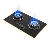 Snokwin Top con fornello a Gas Dual Bruciatore, Vetro temperato a Drop-in 2 Bruciatori Piano Cottura a Gas, Home Cucina Gas Range Piano Cottura, Protezione termocoppia, Facile da Pulire, Nero