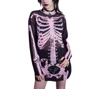 SNOMYRS Costume da scheletro da donna, con maglia in rete, a maniche lunghe, trasparente