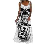 SNOMYRS Costume da scheletro di Halloween Costume Halloween Skull Bones Outfit Maxi Abito senza maniche Cimitero Sposa Cosplay