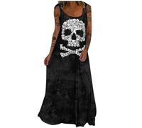 SNOMYRS Costume da scheletro di Halloween Costume Halloween Skull Bones Outfit Maxi Abito senza maniche Cimitero Sposa Cosplay