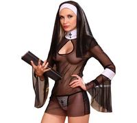 SNOMYRS Costume da suora anime gioco di ruolo, per cosplay, lingerie, in rete, sexy, con cappello, Nero , Taglia unica