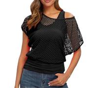 SNOMYRS Maglia a rete da rave, senza maniche, con spalle scoperte, per feste anni '80 e '90, taglie forti, Nero , S