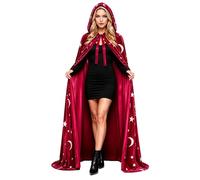 SNOMYRS Mantello da mago in velluto, con cappuccio, per Halloween e cosplay | Il motivo di stella e luna, poncho di Halloween con motivi di morte, mantello da festa per mago, mantello in peluche con