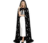 SNOMYRS Mantello da mago in velluto, con cappuccio, per Halloween e cosplay | Il motivo di stella e luna, poncho di Halloween con motivi di morte, mantello da festa per mago, mantello in peluche con