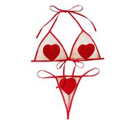 SNOMYRS Micro Bikini Estremo Vedere Attraverso Piccolo Perizoma Bikini Microkini Sexy San Valentino Lingerie Reggiseno E Panty Due Pezzi, Rosso, Taglia Unica