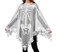 SNOMYRS Poncho da donna in pizzo con scheletro per Halloween, scialle, scialle per cosplay, feste