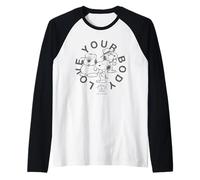 Snoopy AMA Il Tuo Corpo Invecchiamento Positivo Mente Sana Vintage Maglia con Maniche Raglan