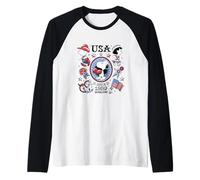 Snoopy Charlie & Lucy USA Americana Tatuaggi Maglia con Maniche Raglan
