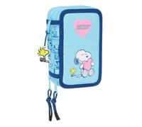 SNOOPY LOVE - Astuccio scuola con 37 utili inclusi, astuccio per bambini, ideale per bambini dai 5 ai 14 anni, comodo e versatile, qualità e resistenza, 12,5 x 5,5 x 19,5 cm, Blu chiaro, M, Casual