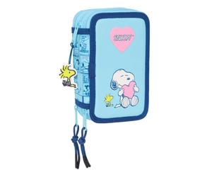 SNOOPY LOVE - Astuccio scuola con 37 utili inclusi, astuccio per bambini, ideale per bambini dai 5 ai 14 anni, comodo e versatile, qualità e resistenza, 12,5 x 5,5 x 19,5 cm, Blu chiaro, M, Casual