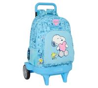safta SNOOPY LOVE - Zaino grande con ruote, Compact Evolution, rimovibile, ideale per bambini di diverse età, comodo e versatile, qualità e resistenza, 33 x 22 x 45 cm, Blu chiaro, M, Casual