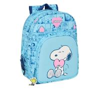 SNOOPY LOVE - Zaino scuola per bambini animato, zaino per bambini, adattabile al carrello, ideale per bambini in età scolastica, comodo e versatile, qualità e resistenza, 26 x 11 x 34 cm, Blu chiaro,