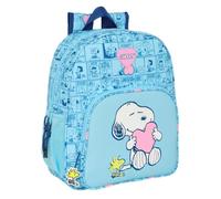 SNOOPY LOVE - Zaino scuola per bambini, adattabile al carrello, ideale per bambini in età scolare, comodo e versatile, qualità e resistenza, 32 x 12 x 38 cm, Blu chiaro, M, Casual